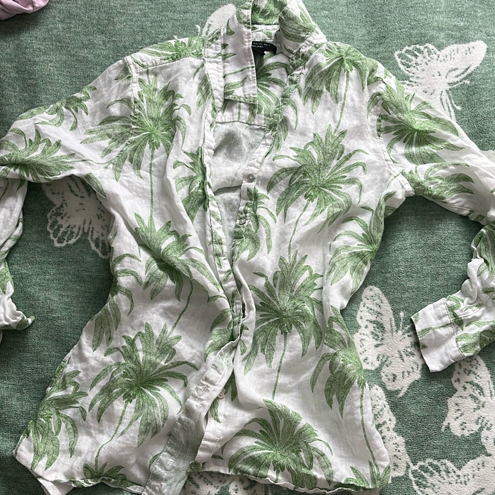A green and white tropical overshirt